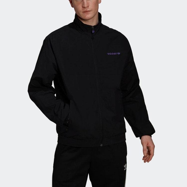 Adidas Originals Trefoil Print Letter Stand Collar Long Sleeve Jacket Men Outerwear Black HN0397