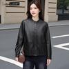 Women's Vintage Round Neck PU Leather Jacket