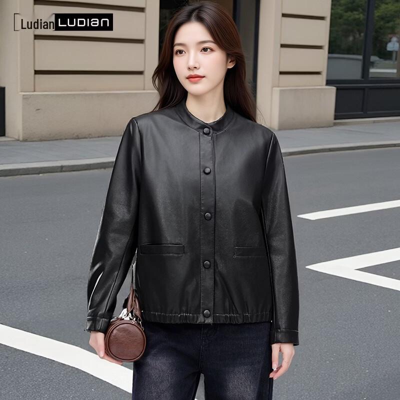 Women's Vintage Round Neck PU Leather Jacket