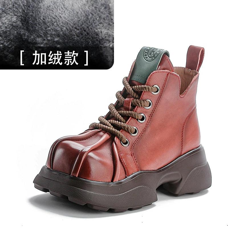 

Модные GKTINOO Ретро Толстый каблук Толстая подошва Короткие ботинки 2025 Зима Новая натуральная кожа Круглый носок Удобные женские туфли на платформе 250