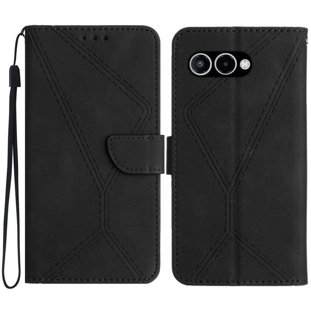 For T-Mobile T Phone 3/T-Mobile REVVL 8 Case Skin Touch Lines Imprinted PU Leather Flip Phone Cover