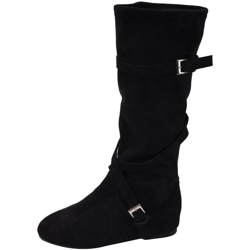 Belt buckles pile up new boots versatile knight boots long boots women 2025 thin retro inner height increase autumn tall tube