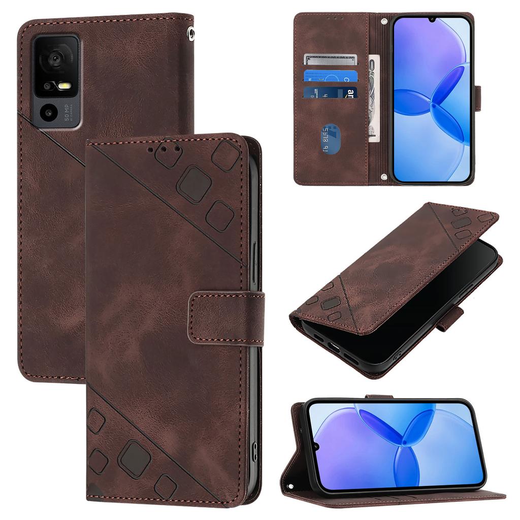 Modische Handy-Brieftasche aus PU-Leder mit geometrischem Muster und Handgelenkschlaufe für TCL 305,TCL 306,TCL 30,303,30T,40 SE,403,408,T-Mobile REVVL 7 Pro...
