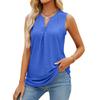Women Solid Color V Neck Sleeveless Perforated Loose Casual Summer Tank Top