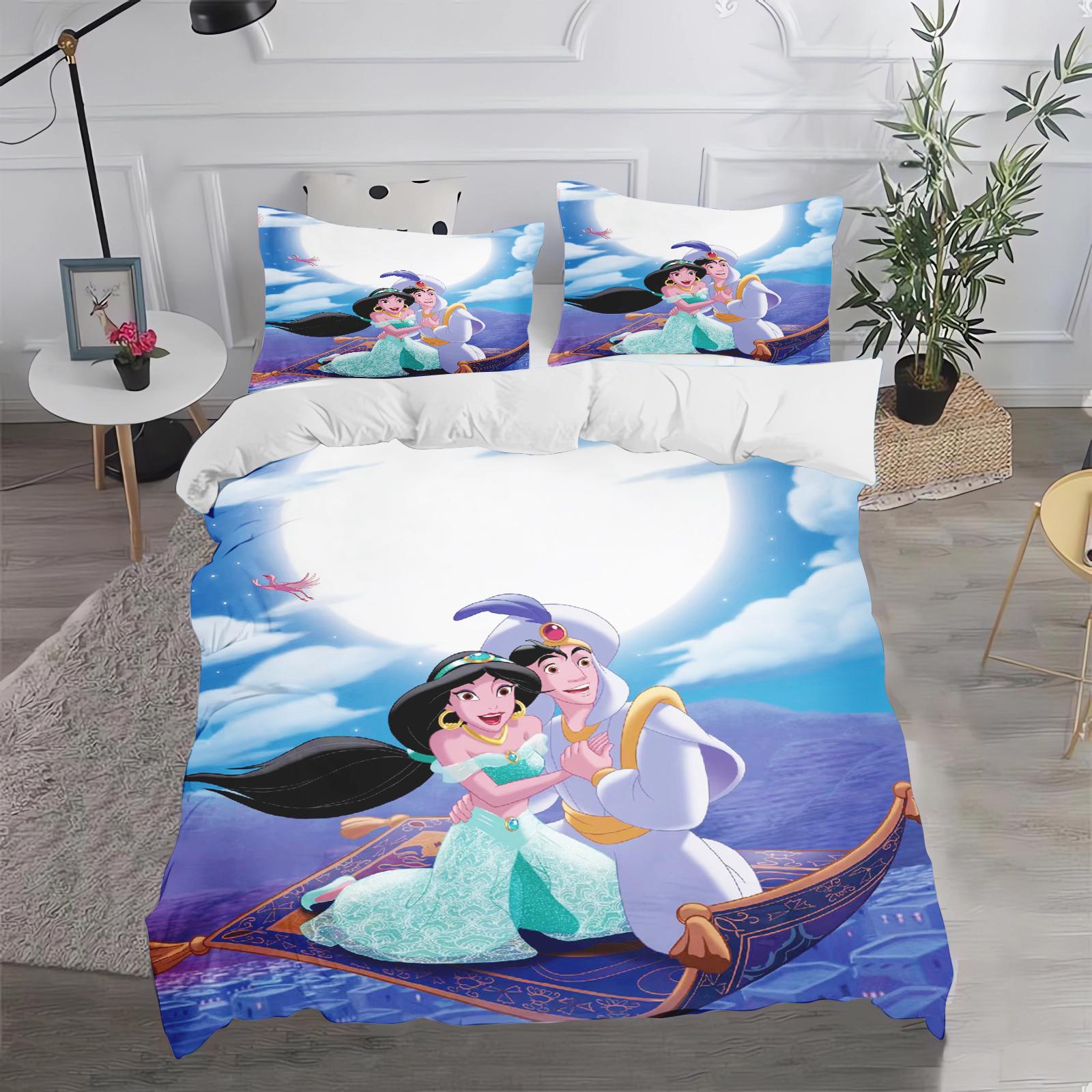 

Princess Jasmine, Aridin Duvet Cover Queen Size Bedding Set Polyester 3-Piece Set 1 Quilt Cover Home Decor 135x200cm