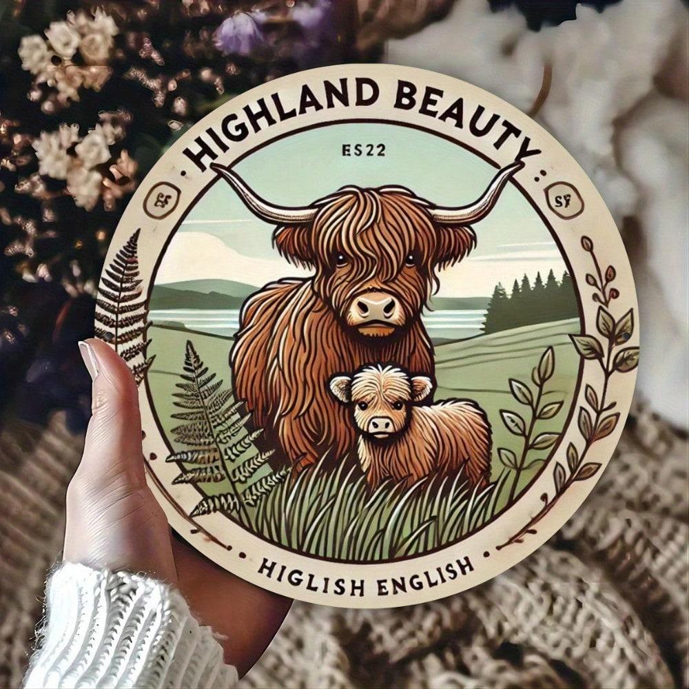 

Vintage Highland Cow & Calf Iron Wall Art 8 Inch Round Plaque For Home Bar Decor Metal Sign 20x20 разноцветный