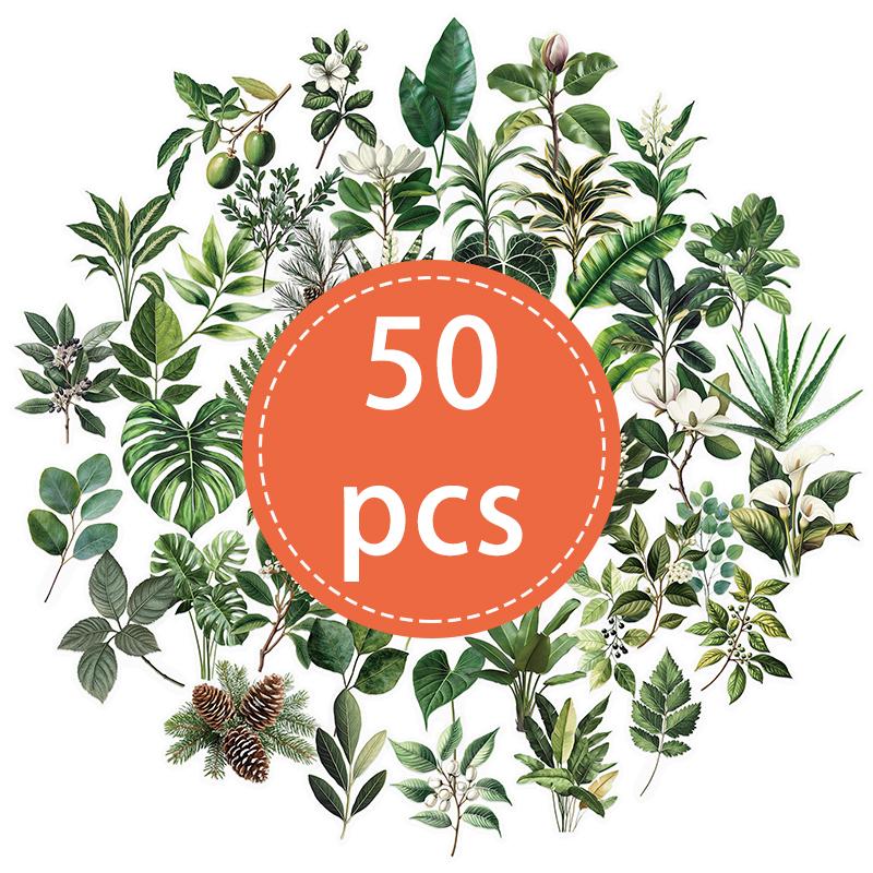 

50PCS Green Plant Transparent Stickers Laptop Stickers Scrapbook Decals DIY Decorative Potted Plant Floral Decals