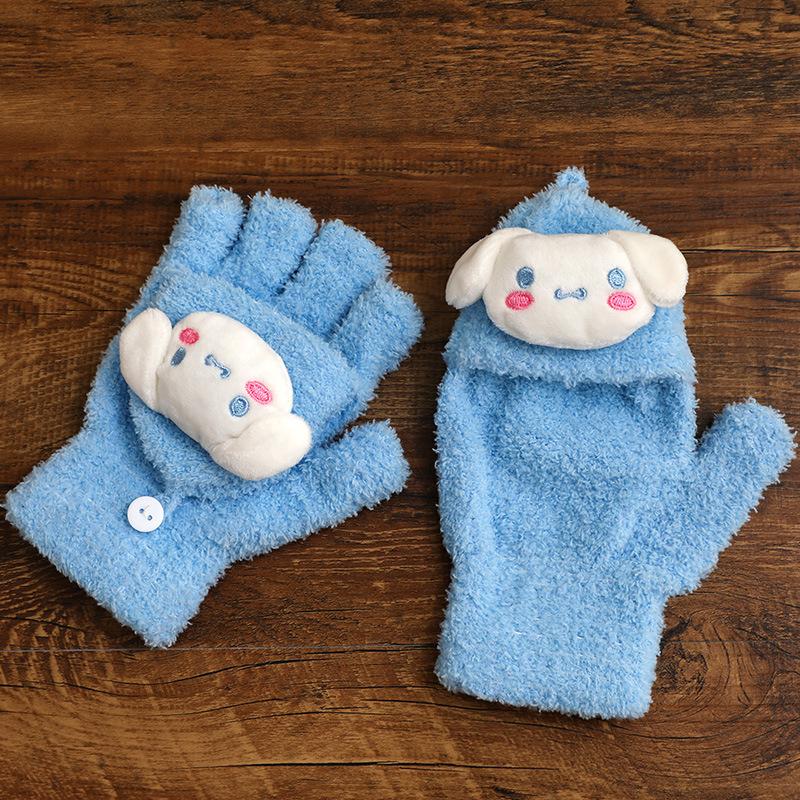 Children's Plush Gloves Winter Male and Female Middle School Students Writing Cold-proof Flip Gloves Cute Warm Five-finger Tide