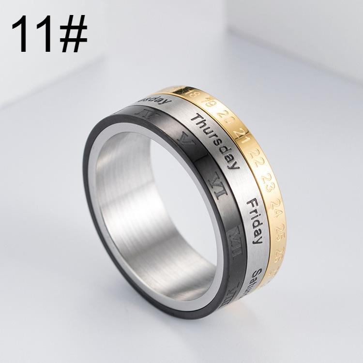 Titanium steel calendar ring, Roman numeral time ring, men's bracelet