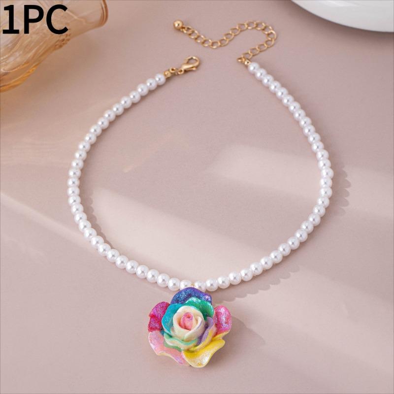 1PC Fashion Trend Personalized Colorful Flower Pearl Necklace Suitable for Daily Wear