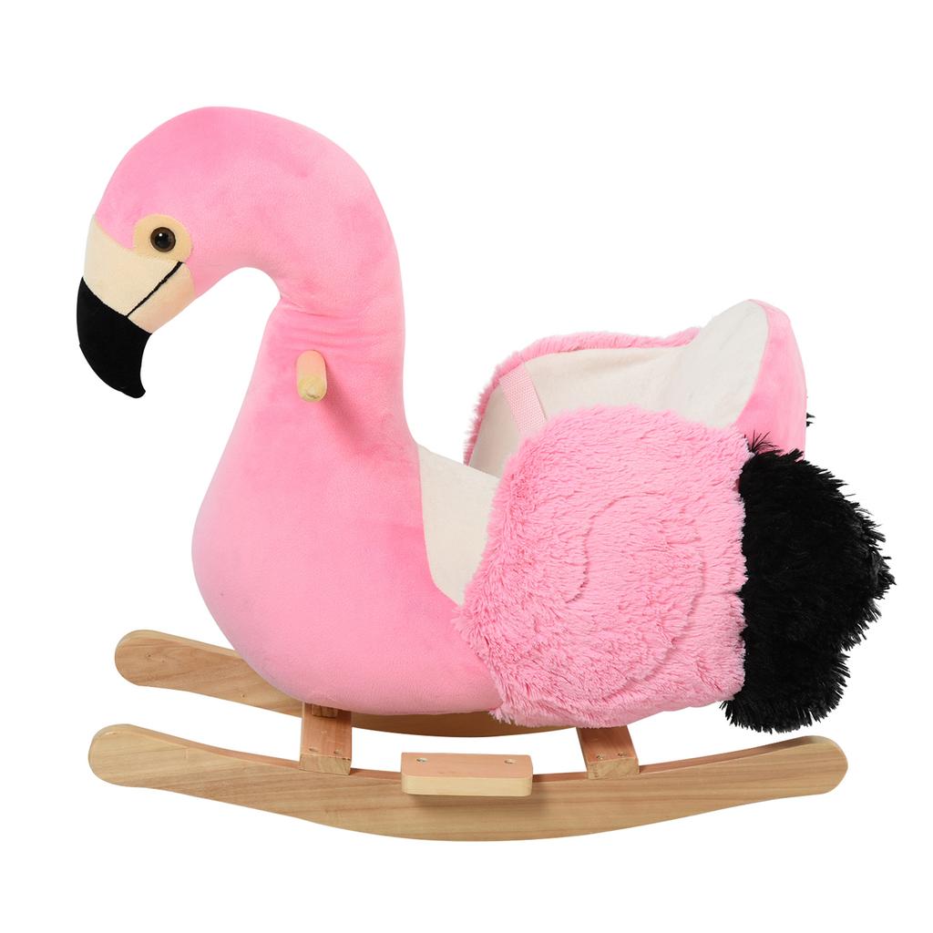 Schaukelpferd für Kinder, Schaukelflamingo für Kinder ab 18 Monaten aus Holz mit Sicherheitsgurten, Rosa
