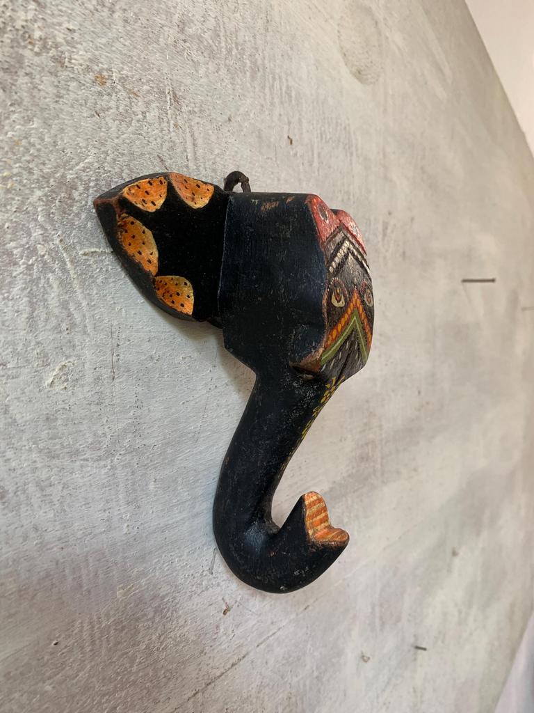 Handcrafted Multi-Color Wooden Elephant Head Mask: Exotic Wall Decor