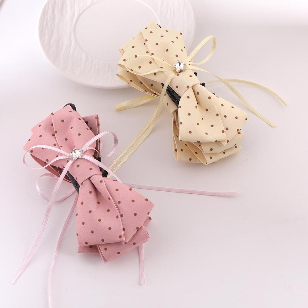 Korean Style Polka Dot Bow Banana Clip for Women - High Ponytail & Bun Hairpin Accessories