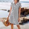 Women's Casual Cotton And Linen Striped Printed Short Sleeved Shirt Dress