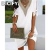 Women's Fashion Summer Spring Solid Color Print V-Neck Short Sleeve Casual Dresses