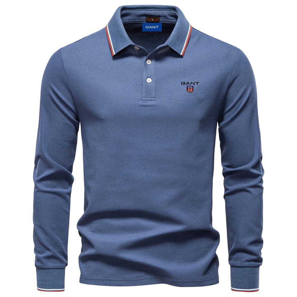 Gant Polo à manches longues pour homme, broderie automne 2025, haut pour homme de couleur unie avec revers, polo polyvalent pour homme