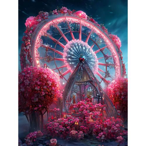 Fantasy Flower Diamantový obraz Růže Ruské kolo Diamantové vyšívání Plný vrták Čtverec kamínků Nástěnné umění Ruční práce S466