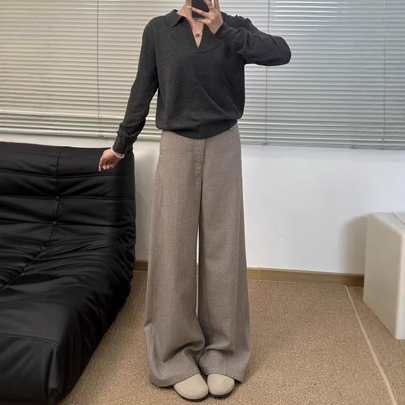 

Oatmeal Trousers: Plus Size, High-End, Loose Fit, Straight & Wide Leg, Old Money Style. 2X Large