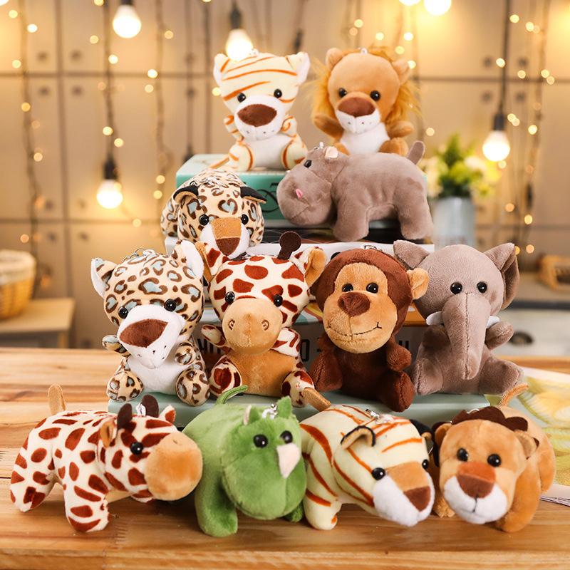 Mini Forest Animals Stuffed Plush Toy Sitting Lion Tiger Elephant Monkey Leopard Giraffe Doll Keychain For Kid Birthday Gifts