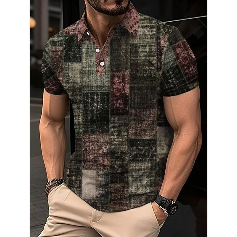Mens Oversized Retro American Style Polo Shirt With 3D Digital Print Pique Cotton Breathable Comfortable Casual Wear