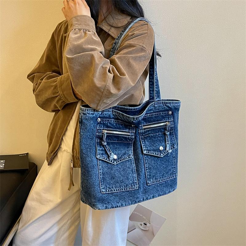 Large Capacity Denim Bag Women's Tote Bag Vintage Shoulder Crossbody Bag