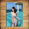 Wall Poster Metal Art - Korean Beauty Model & Bikini Poolside Wall Decor for Home Bar Cafe