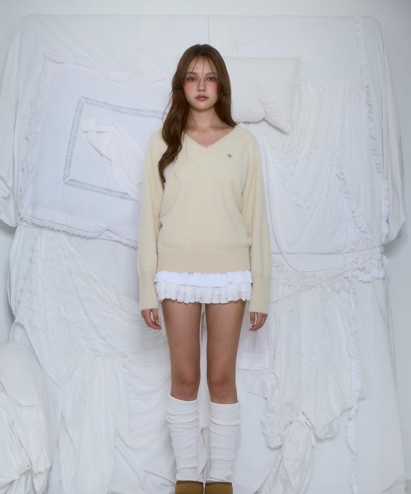 ROSEFRANTZ Fur V-Neck Knit [Butter]