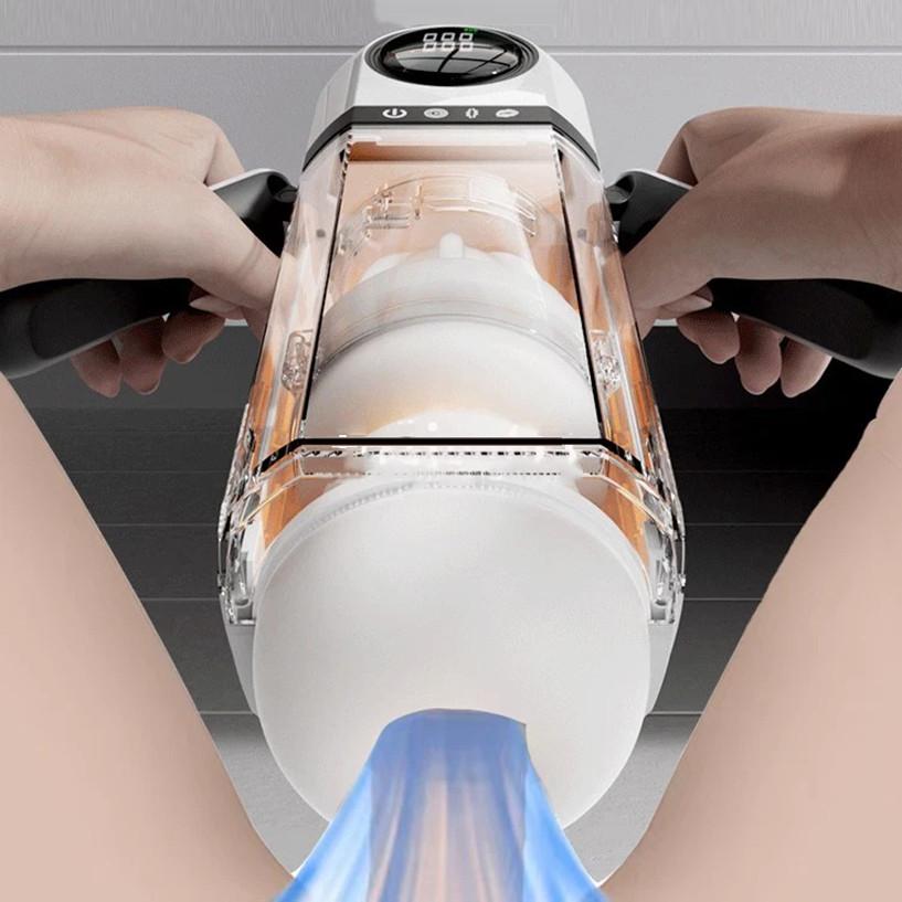Männlicher Masturbator Becher Stoßender Saugender Vibrator Doppelte Griffe Penis Pumpe Taschentasche App-Steuerung Penis Trainer Sexspielzeug für Männer