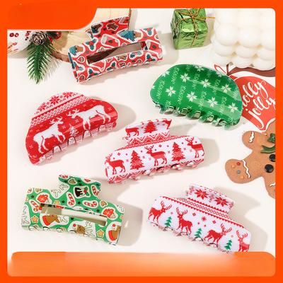 Weihnachts-Haarspange Niedlicher Cartoon-Druck Acryl Greifspange Haarspange Haiklammer Haarschmuck