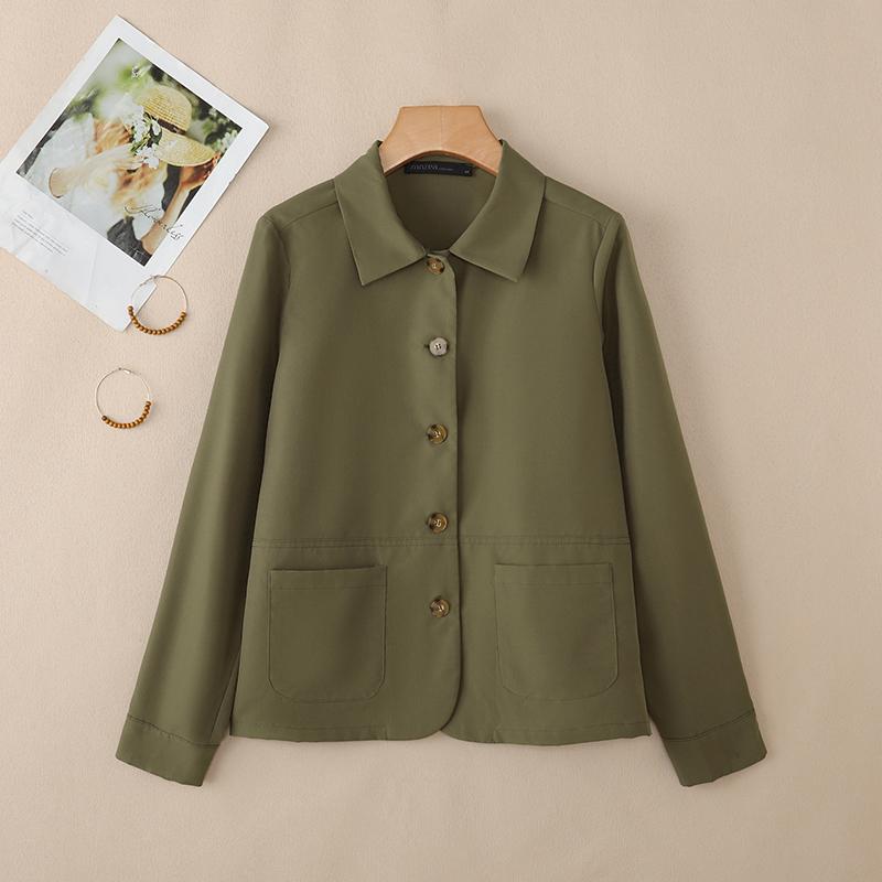 

ZANZEA Женская повседневная блузка с отложным воротником и длинными рукавами 5XL армия зеленый