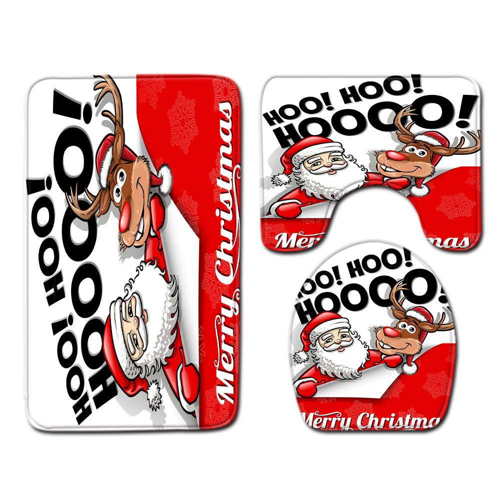 3D Digital Printing Christmas Waterproof Shower Curtain Four-Piece Bathroom Non-Slip Door Mat Bedroom Living Room Floor Mat Carpet