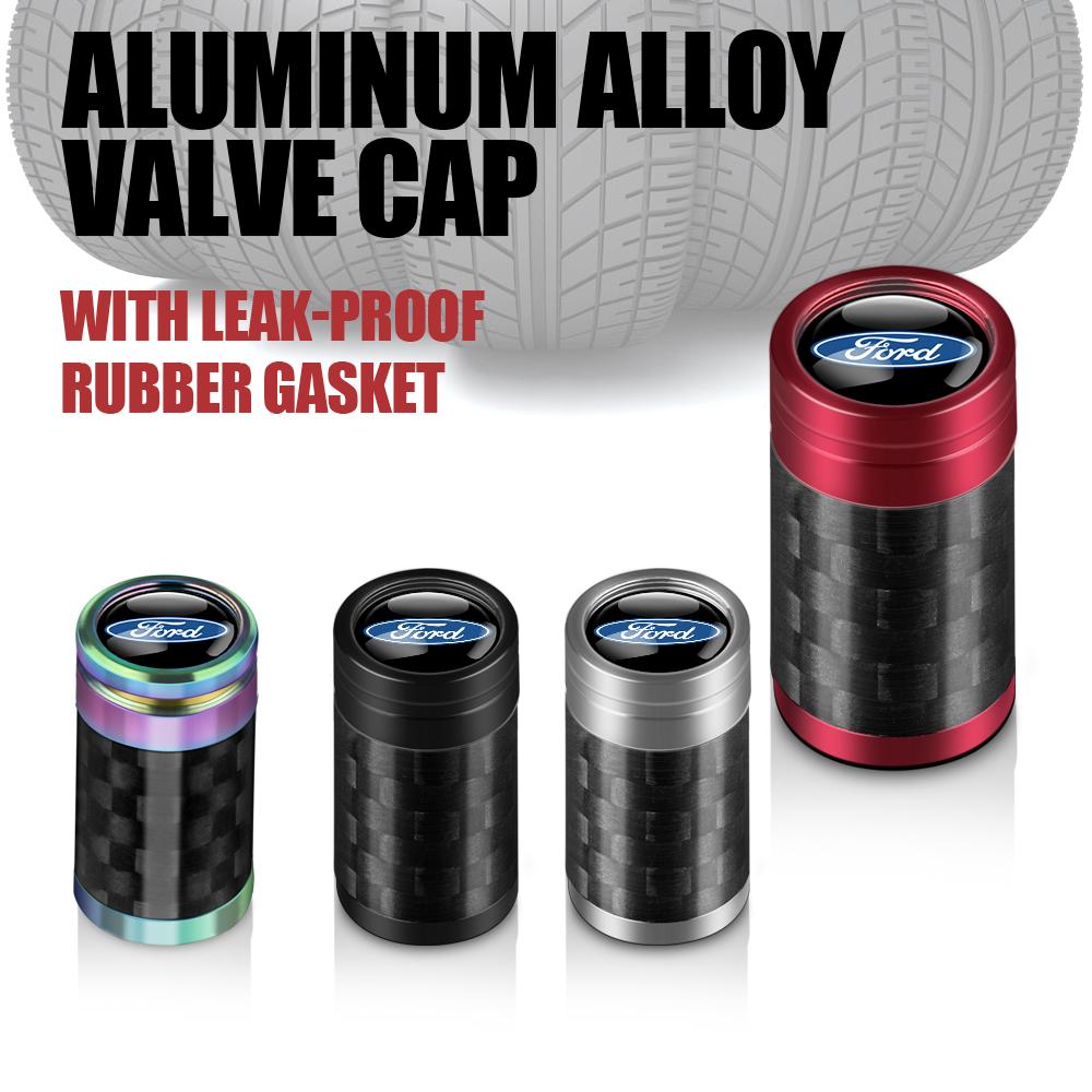 AKO1 4Pcs Car Emblem Tire Carbon Fiber Valve Caps For Ford Focus C-Max Fiesta Explorer Kuga Ecosport Mustang Mondeo Taurus Escape RS