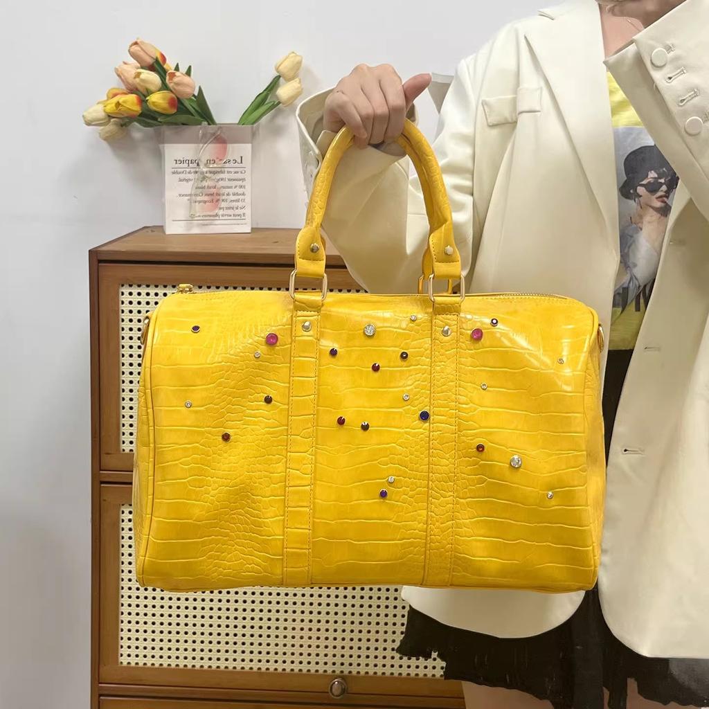 Nieuwe Casual Draagbare Reistas met Grote Capaciteit, Heren en Dames Krokodillenpatroon Kleur Diamant Enkele Schouder Crossbody Bagage Tas