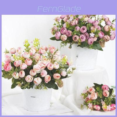 Small Fresh Faux Camellia Sp Rose Bud Wedding Decor Floral Arrangement For Home Or Event