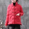 Women's Retro Stand Collar Buckle Down Jacket - Lightweight, Loose, Thickened, White Duck Down, Warm Puffer Outerwear.