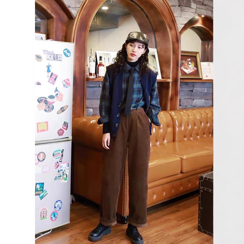 Vintage High Waist Corduroy Pants Women Spring Fall Straight Causal Full Length Trousers Korean Fashion Baggy All Match Pant