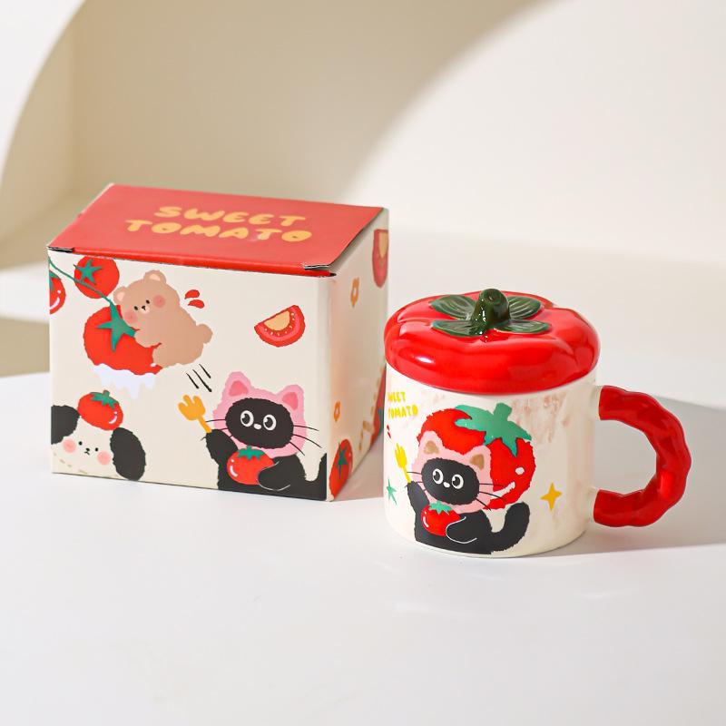 Persimmon Ruyi Ceramic Mug Cute Water Cup High Precision Birthday Gift Cup with Lid Coffee Cup Breakfast Cup
