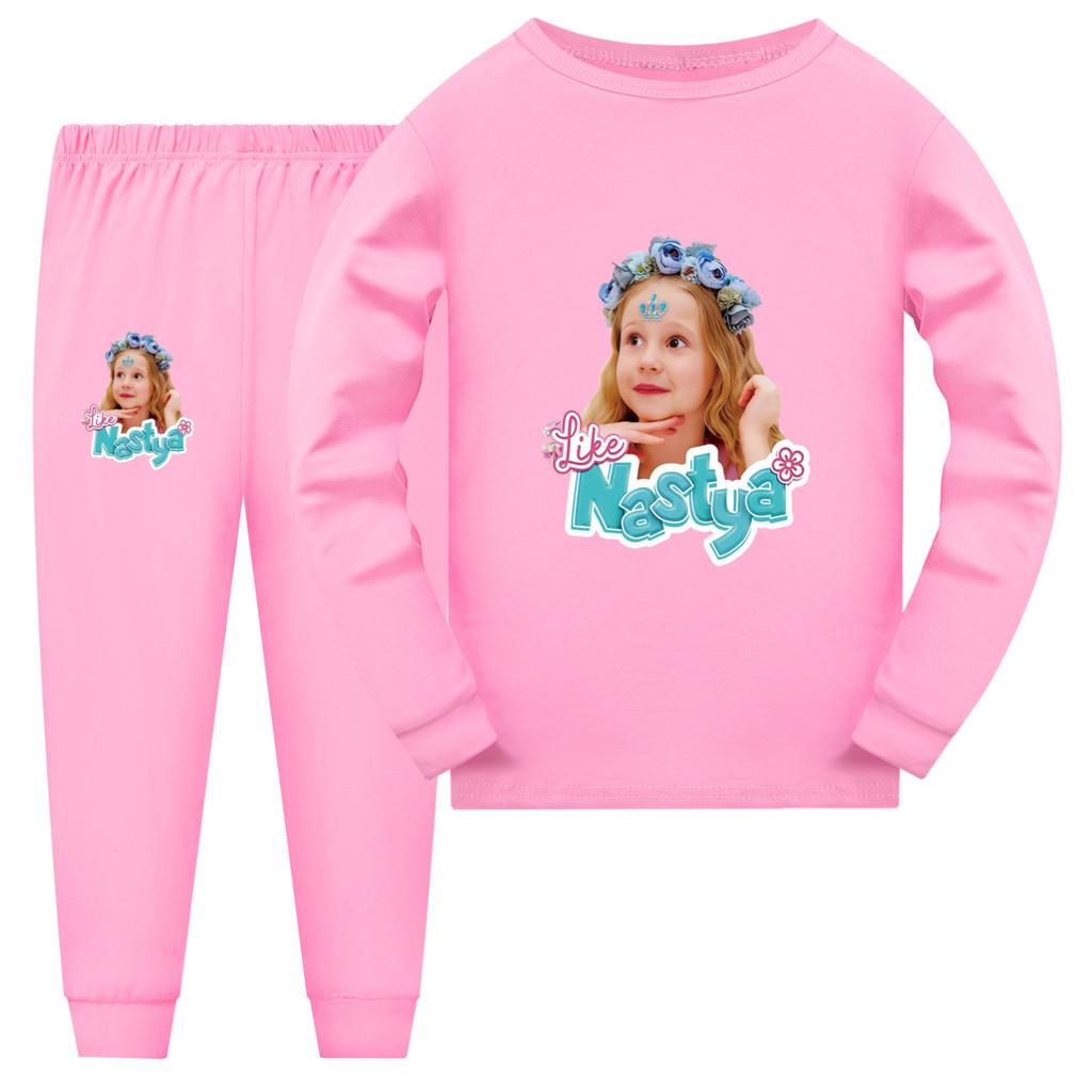 

5530 Kids Boys Girls Nastya Print Long Sleeves T-shirt Pants Pajamas Sleepwear Sleeping Sets 140cm рожевий