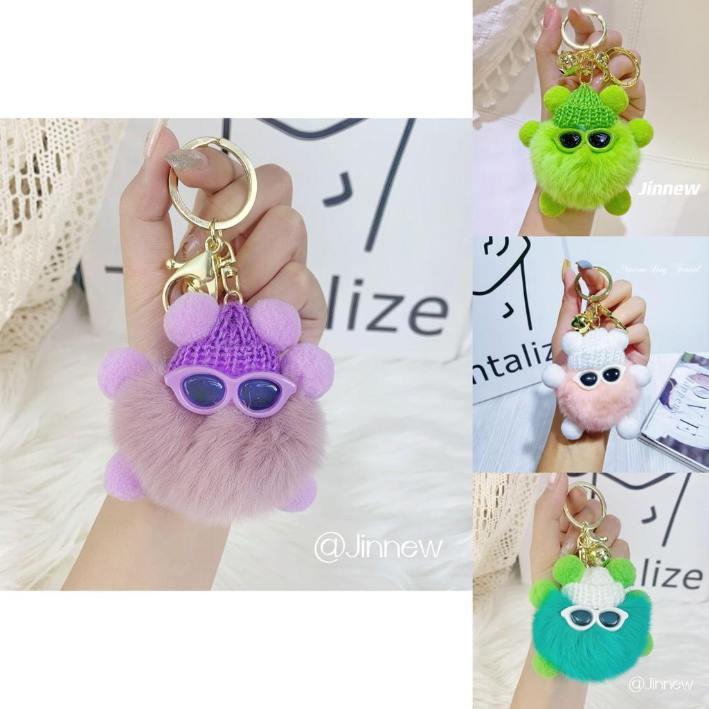 Charming Rabbit Fur Pom Pom Keychain Colorful Plush Cartoon Bag Charm For Stylish Accessories