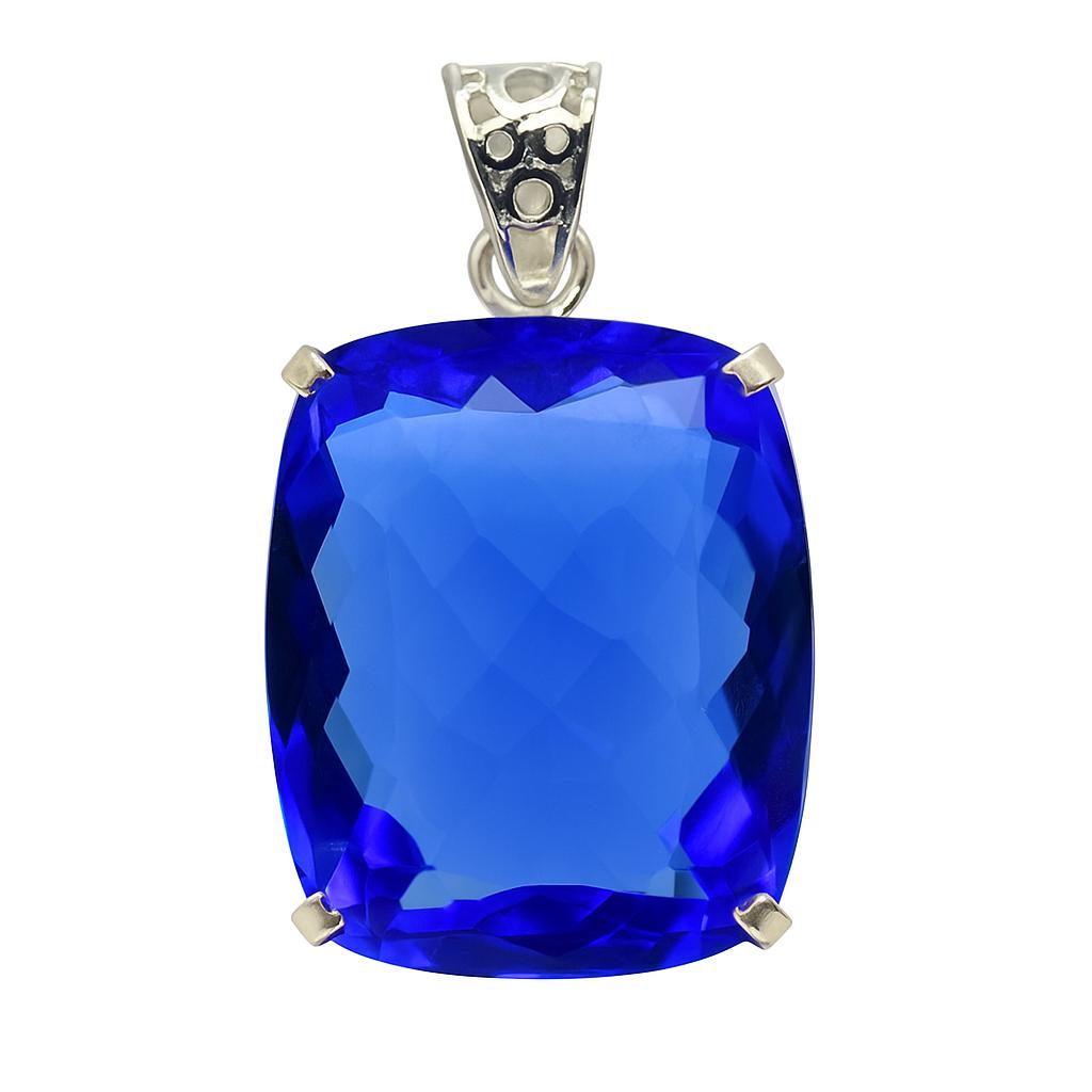 87.9 Ct Blue Sapphire CERTIFIED 925 Sterling Silver Cushion Gemstone Pendant AI-102-NS