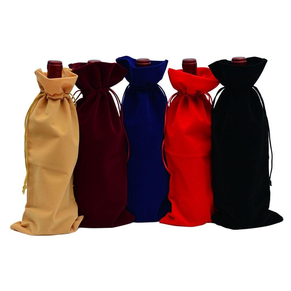 Soft Velvet Fabric Wine Bottle Gift Bag Drawstring Closure Reusable Design Drawstring Wine Bag Premium Texture Velvet Wine Pouch