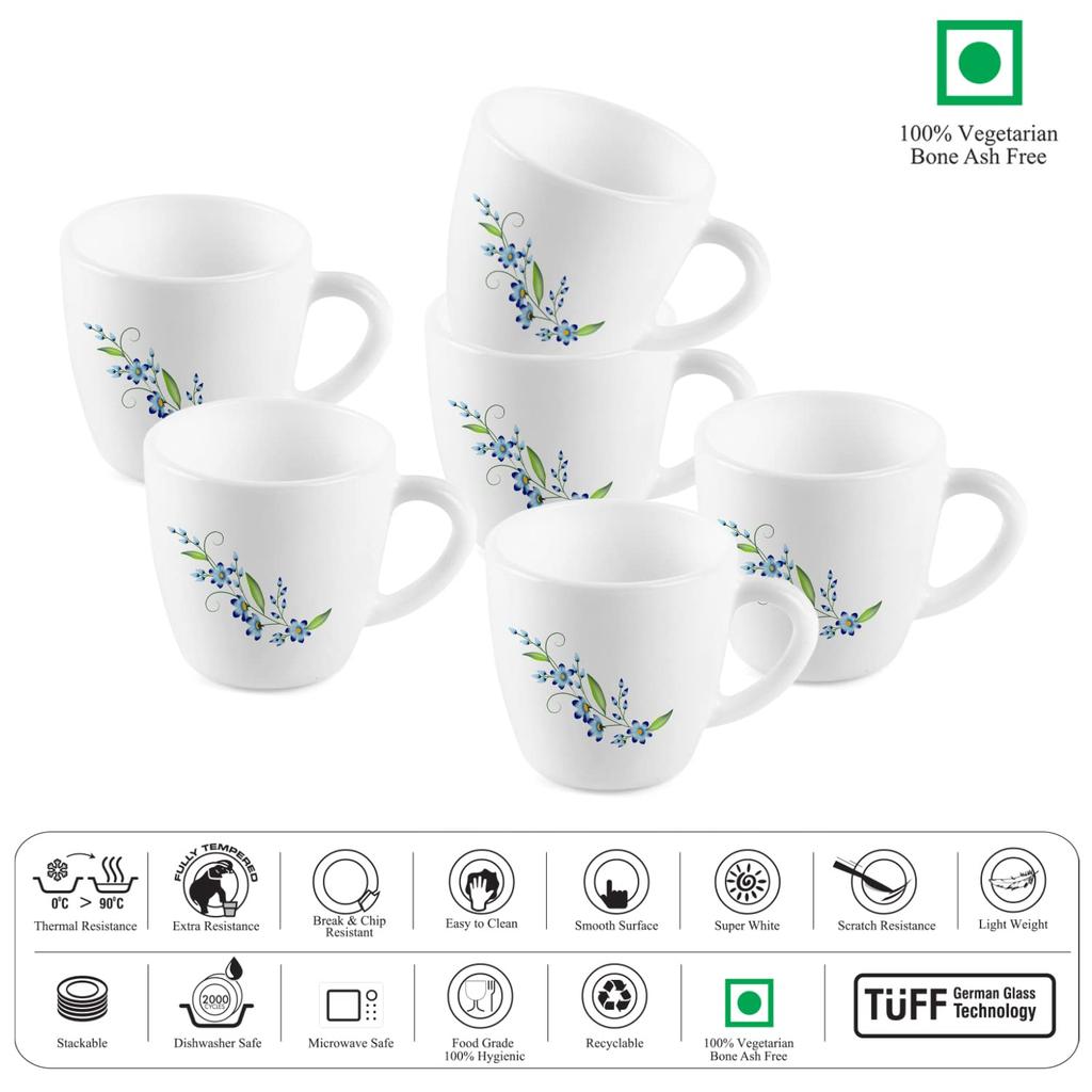 CELLO Microwave Safe Floral Mug Set For Tea Or Coffee Use With Leak Proof Design And Elegant Blue Creeper Pattern