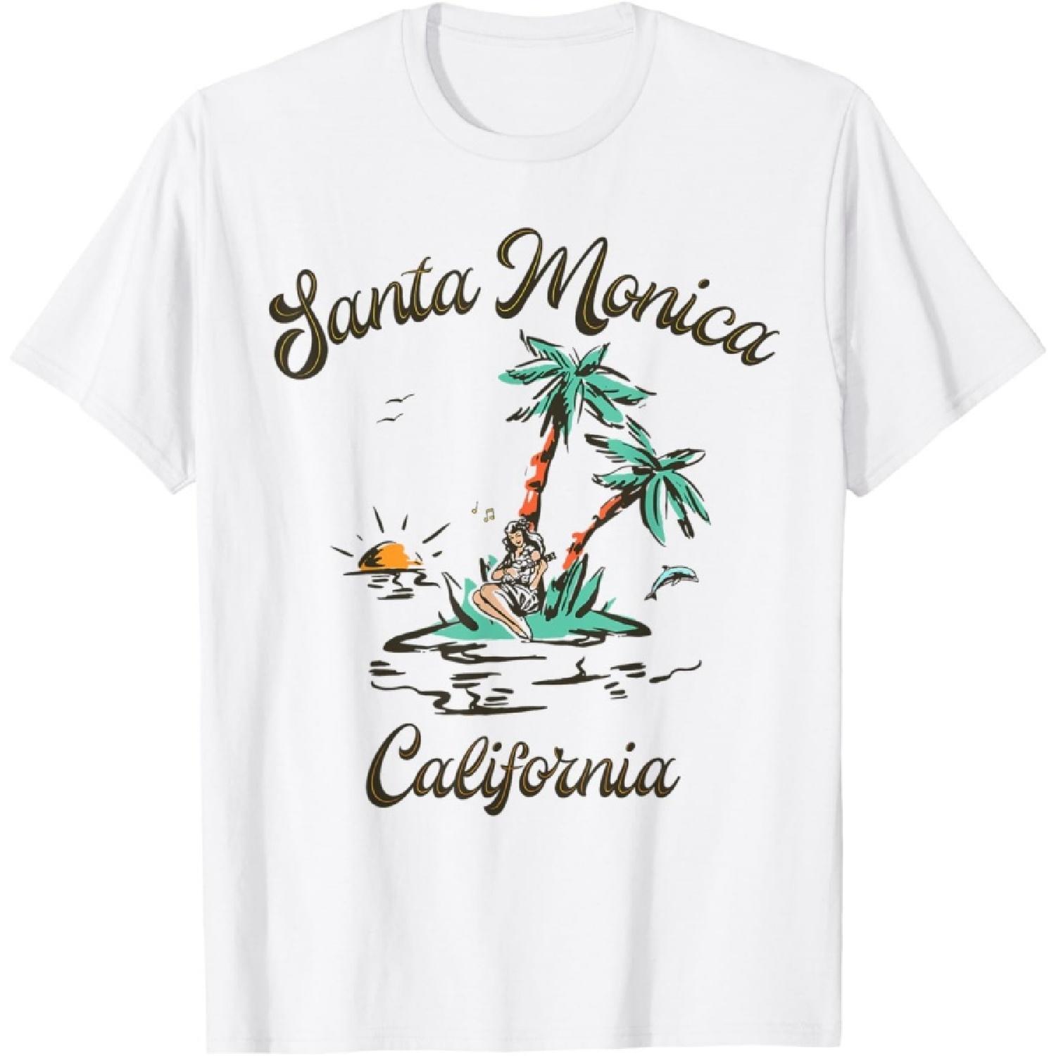 Santa Monica California Tropical Island Beach Vintage T-Shirt XXXXXL белый
