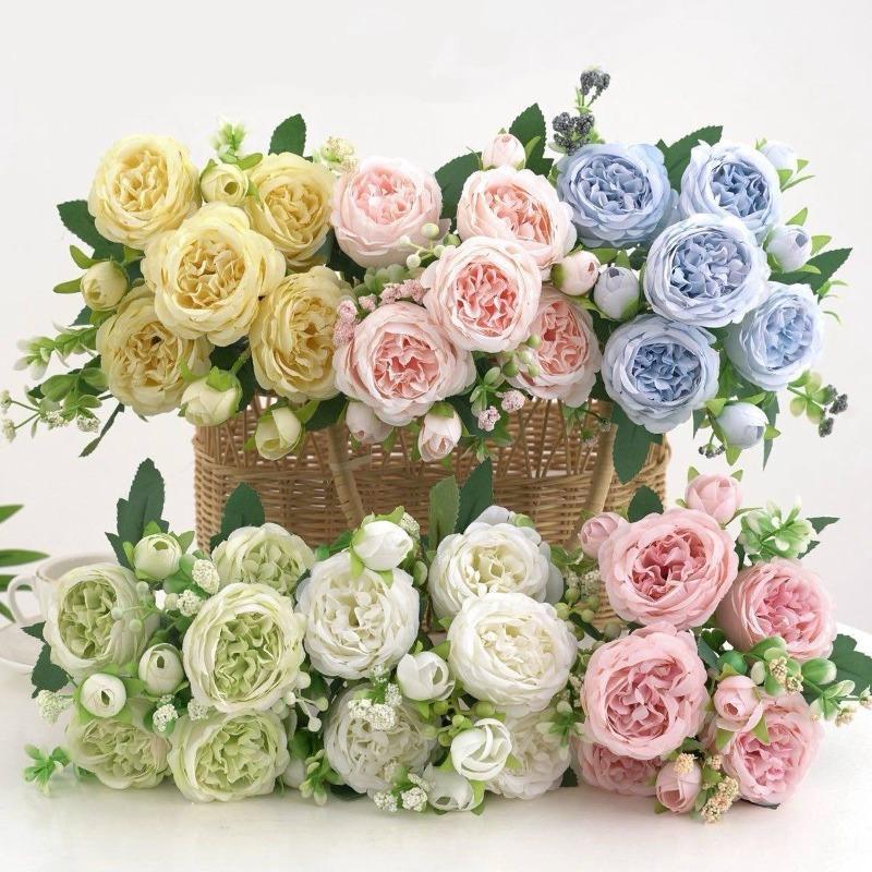 Artificial Flowers Fake Silk White Peonies Used for Home Room Vase Decoration Christmas Wreath Wedding Bouquet Party Accessories