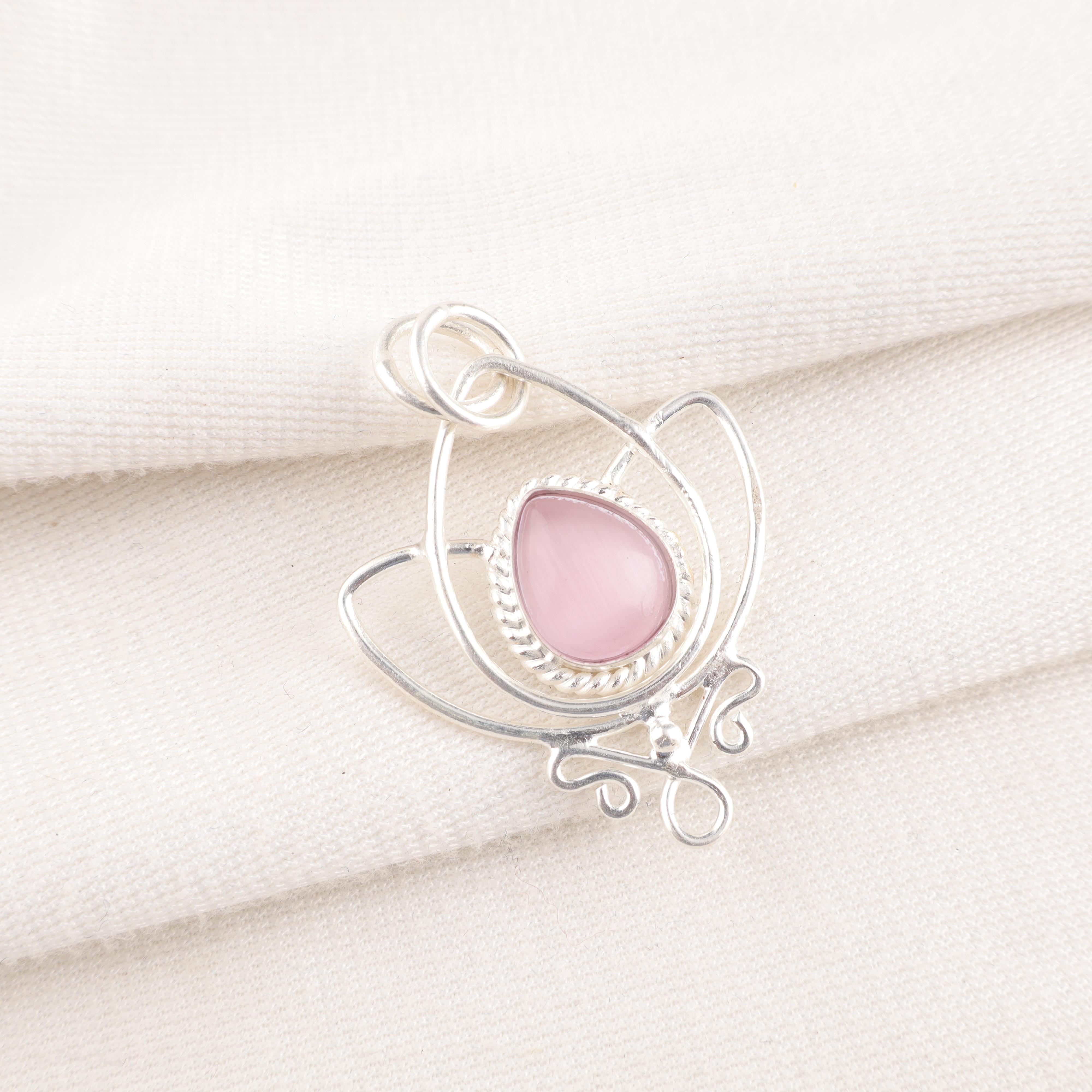 

Подвеска из розового кошачьего глаза, серебряная подвеска 925 пробы, подвеска ручной работы с драгоценными камнями на День памяти 1.44 INches розовый