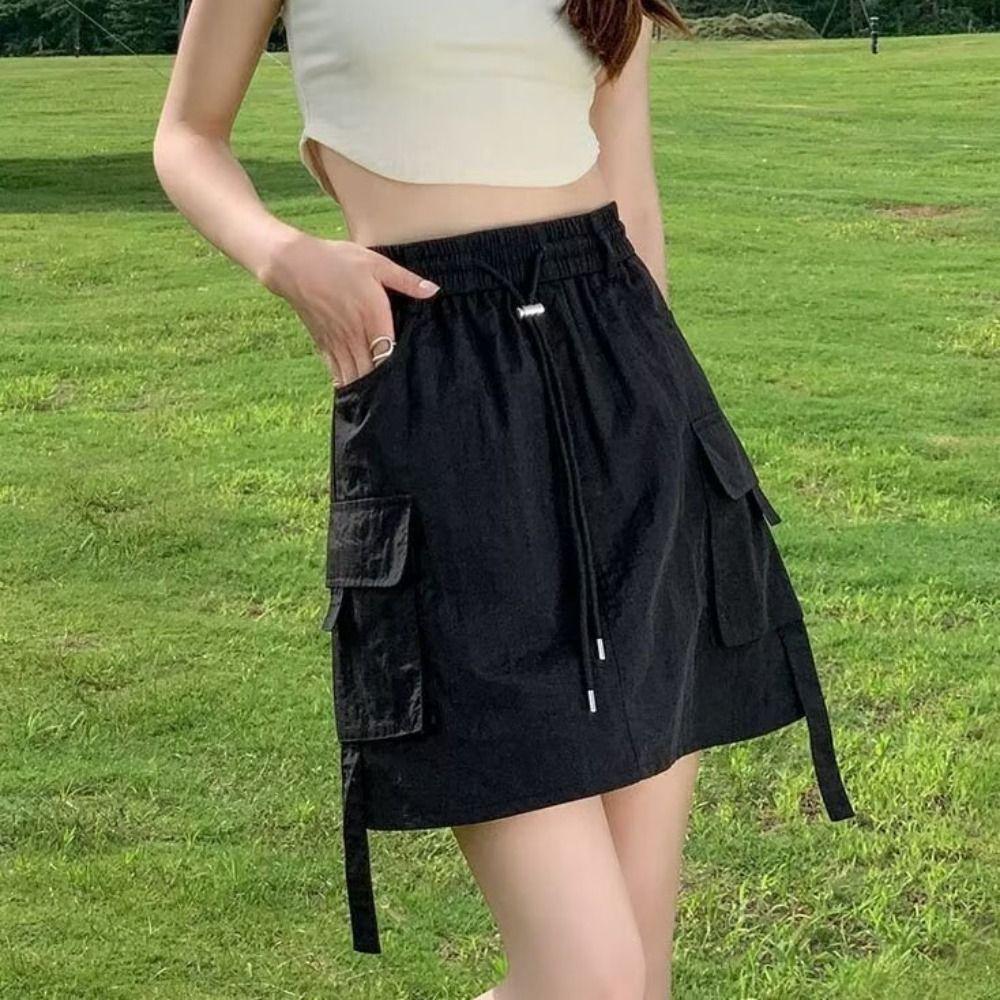 Drawstring Wide Half Leg Skirts Lace Up Causal Skirts Women Fashion Cargo Skirts  Summer
