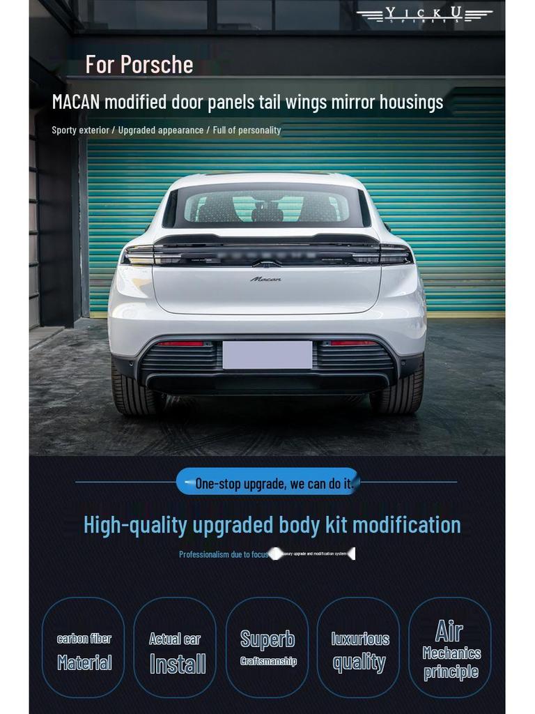 Porsche Macan Carbon Fiber Exterior Trim Kit: Door Panels, Mirrors, Wing