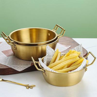 1Pcs with Handle Stainless Steel Bowl Kitchen Tableware Food Serving Rice Bowls Gold Silver Korean Cuisine Sauce Seasoning Dish