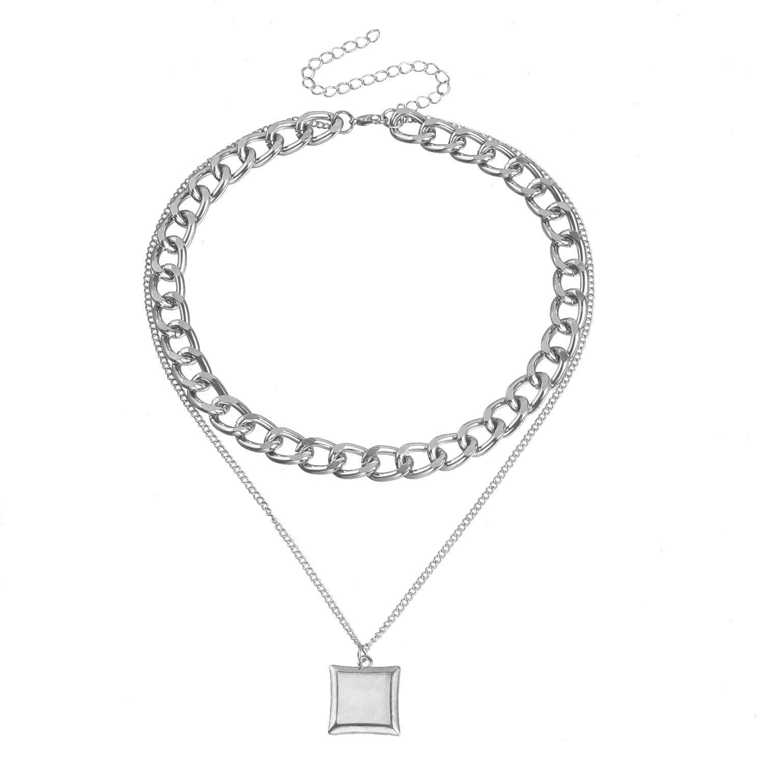 

Двойная геометрическая круглая подвеска из белого перламутра, цепочка-колье для женщин, грубая металлическая алюминиевая цепочка