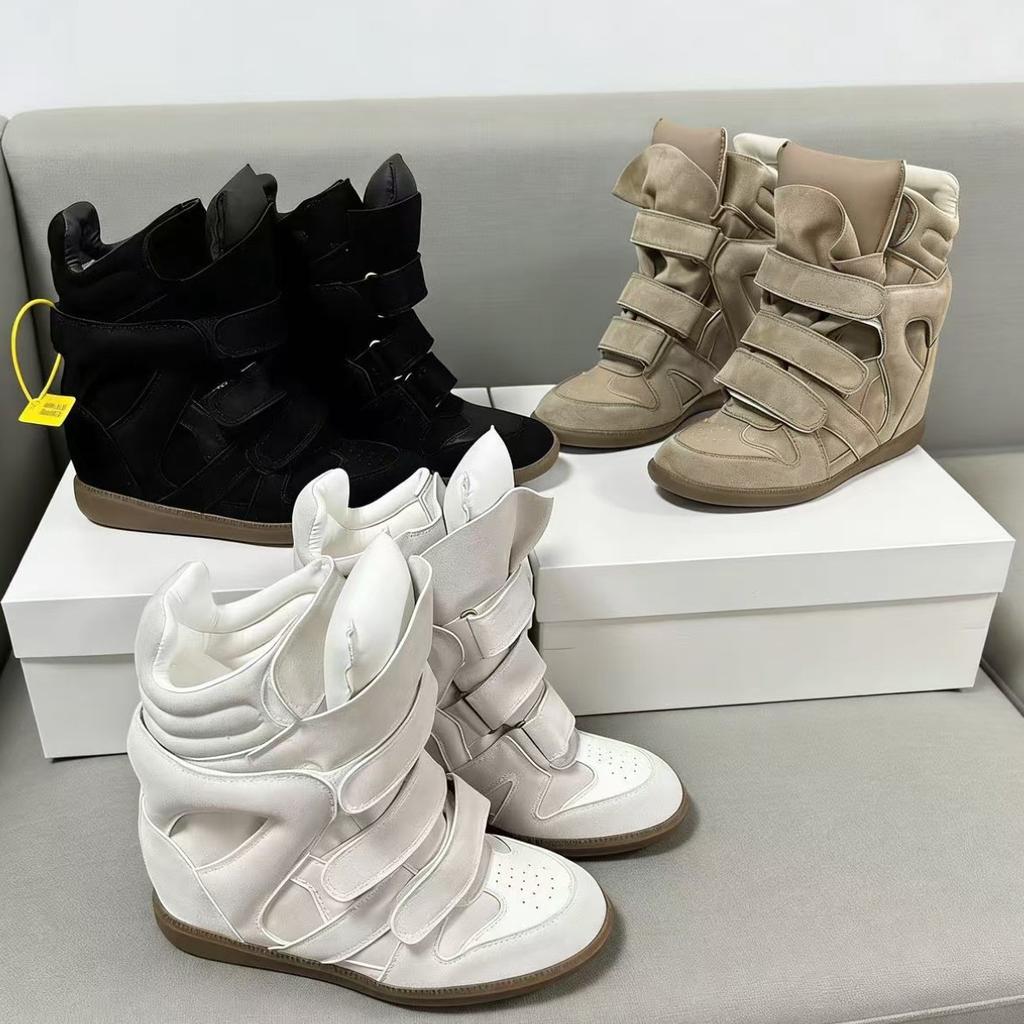 Scarpe da Donna con Velcro Nascosto per Aumentare l'Altezza, Zeppa, Abbinamento Colori, Scarpe Sportive Casual, Scarpe Alte in Vera Pelle